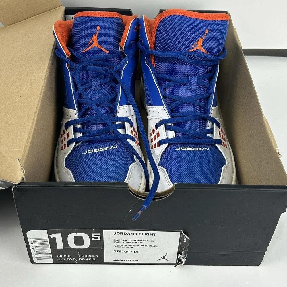 Nike Air Jordan 1 Flight Mid Sneaker Men 10.5 Blue Orange White Basketball Retro